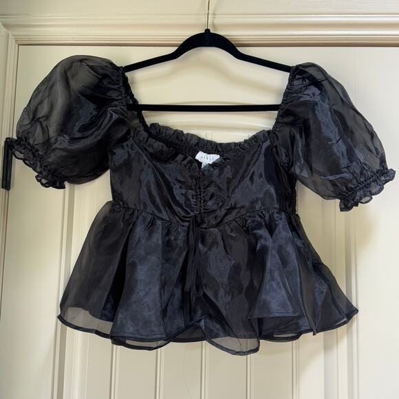 Mable Organza Black Off Shoulder Mesh Puff Sleeves Lined Witchy Goth Halloween S - Picture 1 of 11